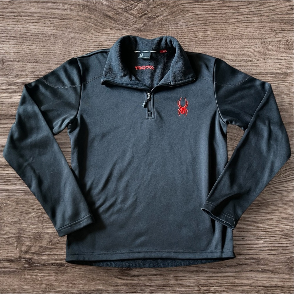 SPYDER Black Fleece Lined Pullover 1/4 Zip Mens Size S - Picture 2 of 7
